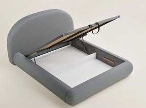 Pat matrimonial gri tapițat cu spațiu de depozitare cu somieră 160x200 cm Maumere – Maison de Rêve