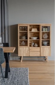 Vitrină în culoare naturală din lemn masiv de stejar 130x150 cm Brooklyn - Rowico