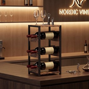 HOMCOM Suport Vin, Rafturi Ondulate, Picioare Reglabile, Maro Rustic, Negru | Aosom Romania