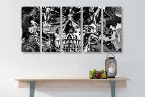 Tablou 5-piese craniu de artă în design alb-negru