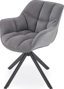Scaun rotativ K610, gri/negru, stofa catifelata/metal, 65x64x79 cm