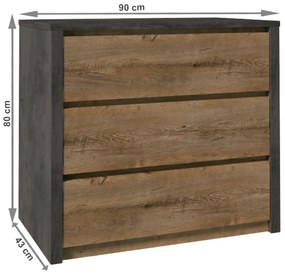 Zondo Comodă Modestus K3S (Stejar lefkas închis + smooth gri). 809332