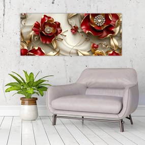 Tablou - Flori 3D Roșu-Auriu (120x50 cm)