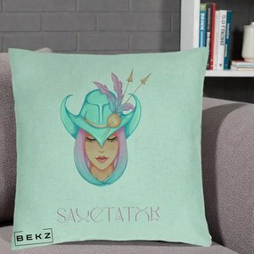 Perna Personalizata Zodiac Sagetator Cowgirl, 40x40 cm, Verde Menta, Husa Detasabila, Perna Inclusa, BEKZ®