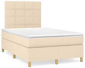 vidaXL Pat cu arcuri, saltea și LED, crem, 120x190 cm, textil