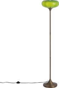 Lampă de podea retro bronz închis cu abajur din sticlă verde 150 cm - Glaze