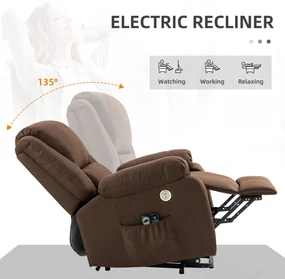 HOMCOM Scaun Electric Rabatabil cu 8 Puncte de Masaj și Suport pentru Picioare, Fotoliu Modern din Țesătură, 87x92x105 cm, Cafea | Aosom Romania
