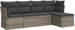 vidaXL Set canapea de grădină cu perne, 5 piese, gri, poliratan