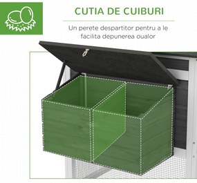 PawHut Cusca pentru Gaini Outoare sau Rate, Cotet Prefabricat din Lemn de Brad cu Acoperis Impermeabil, 178x95x100 cm, Gri