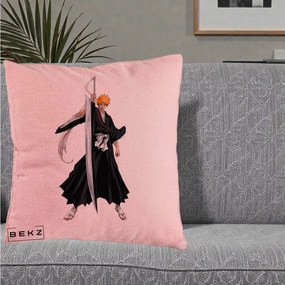 Perna Personalizata Bleach Ichigo Kurosaki Zangetsu, 40x40 cm, Roz, Husa Detasabila, Perna Inclusa, BEKZ®