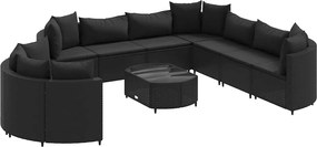 vidaXL Set canapele de grădină cu perne, 10 piese, negru, poliratan