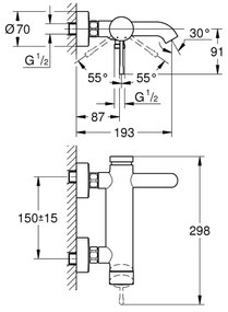GROHE 33624GL1 - Baterie pentru cadă ESSENCE, aurie