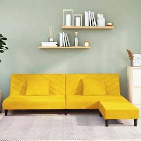 3081839 vidaXL Canapea pat cu 2 locuri, 2 perne&taburet, galben, catifea