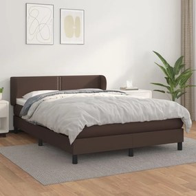 3127256 vidaXL Pat box spring cu saltea, maro, 140x200 cm, piele ecologică