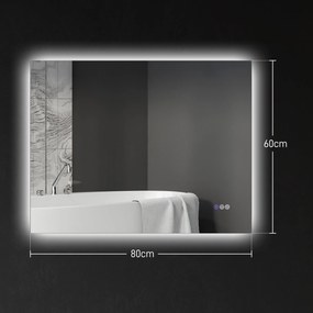 HOMCOM Oglindă de Baie LED cu Ramă, Anti-Abur, 3 Temperaturi de Culoare și Memorie, 80x60x4 cm, Transparent | Aosom Romania