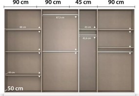 Dulap 315 cm lățime, 7 uși batante, culoare gri metalic, compartimentare premium, 210 cm înălțime