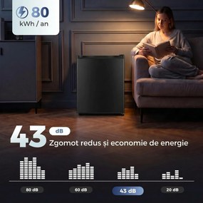 HOMCOM Frigider mic 72,5 L cu congelator, termostat reglabil, ușă reversibilă, 43 dB, negru | Aosom Romania