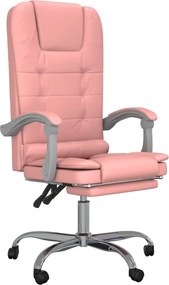 vidaXL Fotoliu de birou rabatabil cu masaj, roz, piele ecologică