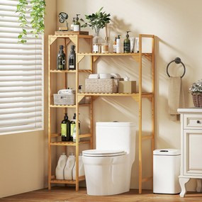 HOMCOM Mobilier deasupra mașinii de spălat din bambus cu 7 rafturi reversibile, spațiu economisitor, pentru depozitare și organizare, pentru baie și spălătorie, 100x40x157 cm, culoare lemn | Aosom Romania