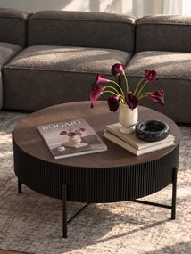 Măsuță de cafea Corbi 80 cm pentru living - nuc închis / negru mat