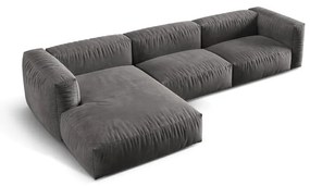 Colțar modular gri cu tapițerie din catifea (cu colț pe partea stângă/cu șezlong) Martina – Micadoni