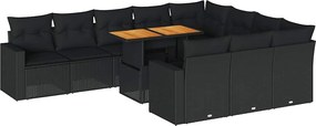 vidaXL Set canapele de grădină cu perne, 11 piese, negru, poliratan