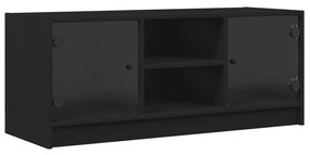 836372 vidaXL Comodă TV cu uși din sticlă, negru, 102x37x42 cm