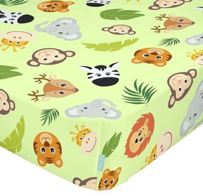 Cearceaf elastic din bumbac Mr. Fox Wild, 70 x 140 cm, verde