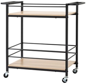 HOMCOM Carucior de servire, desserte de bucătărie cu roți, cu 2 rafturi, cadru metalic și aspect de lemn - dim. 82 x 40 x 75 cm | Aosom Romania