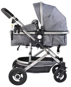 Carucior nou nascuti 2 in 1 NOVOKIDS™ Ciarra Silver PRO , Cu geanta bebe, Cadru Aluminiu , Amortizoare, Roti din cauciuc plin AVE, Landou, Modul