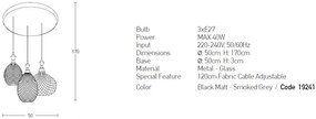 Lustra cu 3 pendule design modern Venur negru mat, gri