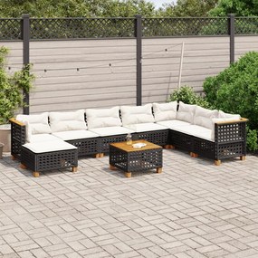 vidaXL Set mobilier de grădină cu perne, 9 piese, negru, poliratan