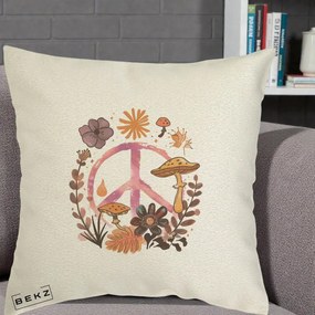 Perna Decorativa Peace Ciuperci Boho, 40x40 cm, Ecru, Husa Detasabila, Perna Inclusa, BEKZ®