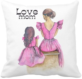 Perna Decorativa, Love Mom, 40x40 cm, Alba, Mata, Husa Detasabila, Burduf