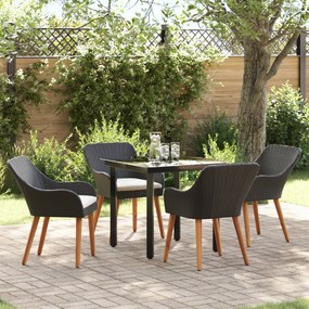 vidaXL Set de masă pentru grădină cu pernă 5 pcs Negru poliratan