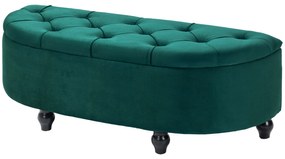 HOMCOM Pouf de Depozitare cu Capac 2 în 1 - Pouf Tapitat în Formă de Semicerc - Picioare Lemn hevea Negru acoperire Catifea verde | Aosom Romania