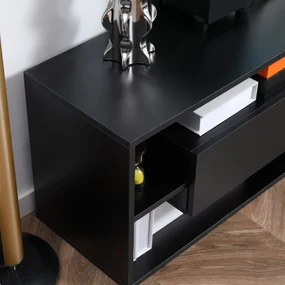 Suport TV modern HOMCOM cu 2 rafturi din lemn, dulap TV cu compartimente deschise si dulapuri, negru | Aosom Romania