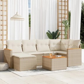 vidaXL Set canapele de grădină, 7 piese, cu perne, bej, poliratan