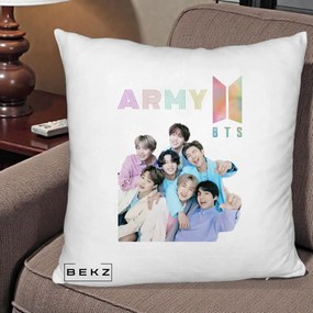 Perna Personalizata K-pop BTS ARMY Fotografie Grup Veseli, 40x40 cm, Alb Pufos, Husa Detasabila, Perna Inclusa, BEKZ®