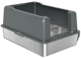 PawHut Lădiță de nisip pentru pisici din oțel inoxidabil 85L capacitate mare, toaletă semi-închisă, 71 x 50,8 x 35,5 cm gri | Aosom Romania