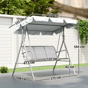 Balansoar de grădină 3 locuri Hollywoodschaukel cu acoperiș din metal gri+argintiu 170 x 110 x 153 cm | Aosom Romania