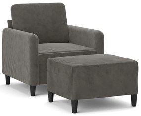 3153558 vidaXL Fotoliu canapea cu taburet, gri închis, 60 cm, catifea