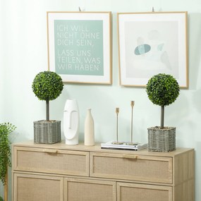 HOMCOM Set de 2 plante artificiale decorative, bile de buxus artificial 50 cm cu ghiveci din plastic împletit și pietre, verde | Aosom Romania