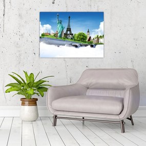 Tablou pe sticlă - Călătorie în jurul lumii (70x50 cm)
