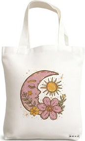 Sacosa de Panza pentru Cumparaturi, Geanta Tote Sunny Moon, 38x34.5 cm, Alba, BEKZ®