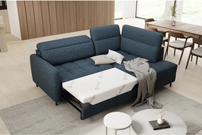 Colțar albastru extensibil/cu spațiu de depozitare cu tapițerie din catifea (cu colț pe partea dreaptă/în formă de ”L”) Barea – ELTAP