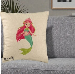 Perna Decorativa Sirena Roz cu Coroana, 40x40 cm, Bej, Husa Detasabila, Perna Inclusa, BEKZ®