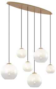 Lampă suspendată Hotel Chic alamă cu sticlă albă dreptunghiulară cu 6 lumini - Misty