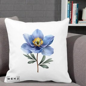 Perna Decorativa Anemona Albastra Botanica, 40x40 cm, Alba Mata, Husa Detasabila, Perna Inclusa, BEKZ®