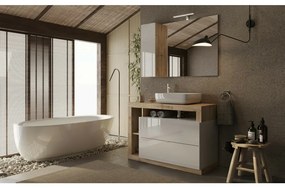 Set dulap baza pe pardoseala si lavoar LC Mobili Italia Hamburg 110 cm finisaj alb/maro lemn